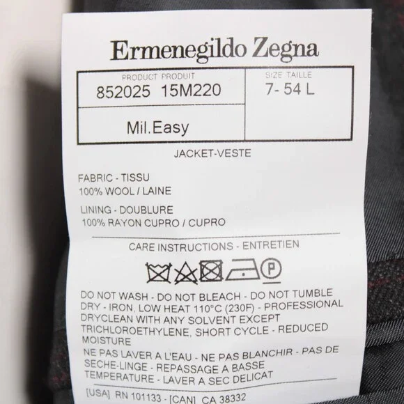 Ermenegildo Zegna Sport Coat Size 54L 44L US in Black & Red Plaid 100% Wool